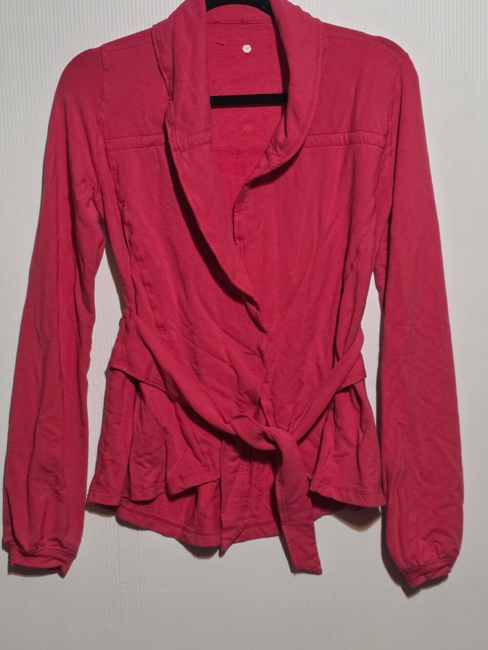 Lululemon Cotton-Cashmere Knit Wrap Sweater Size 4 Pink Belted Shawl Cardigan
